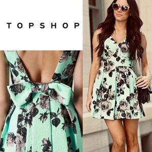 Topshop, Fit and Flare Floral Mini Dress Bow